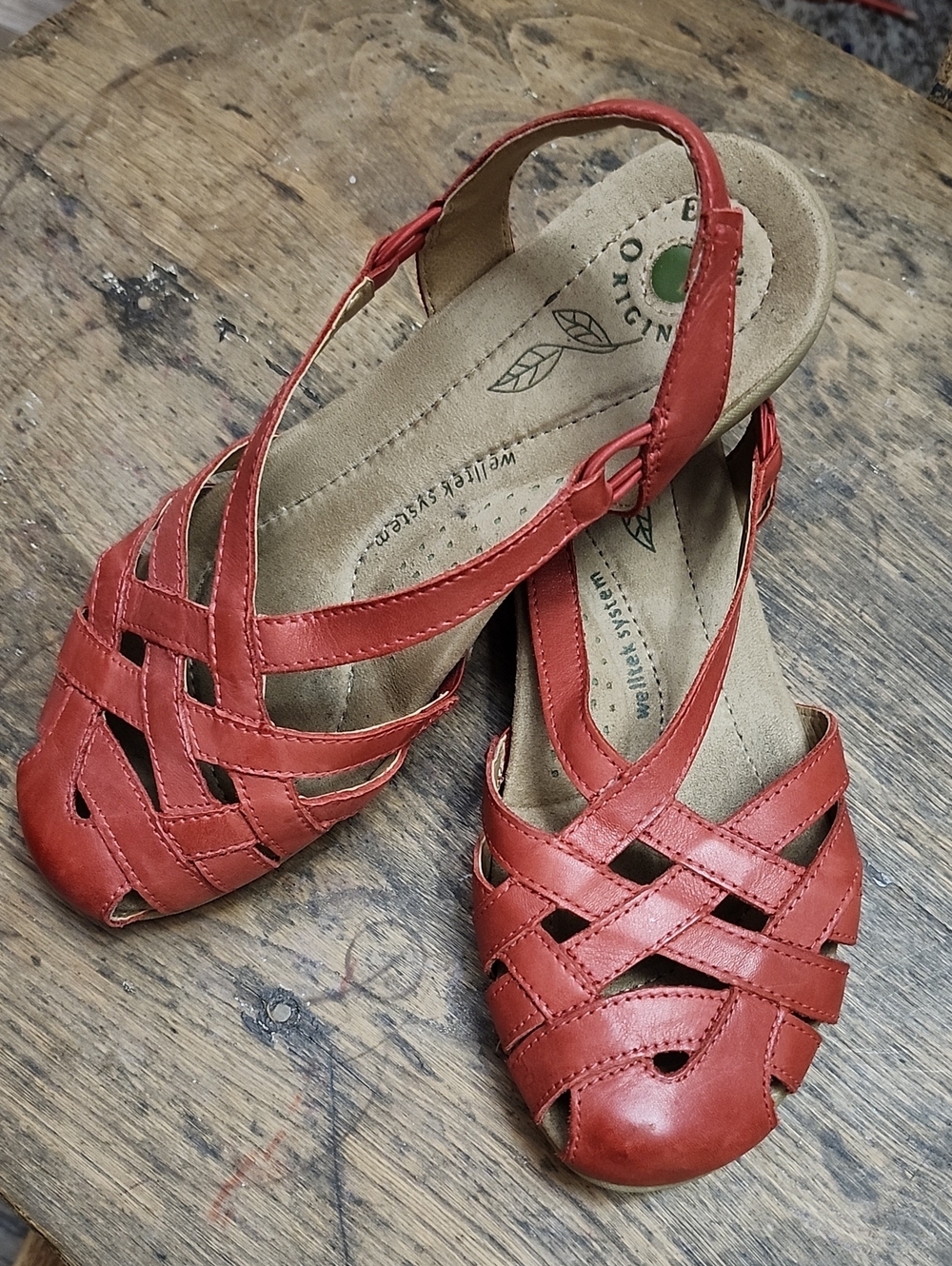 Red Woven Slingback Sandals, Sz 9